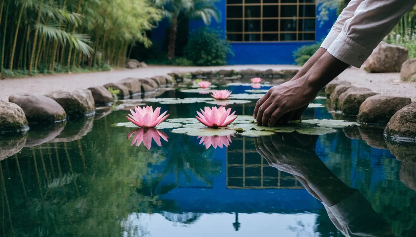 Table d'atelier avec pigment bleu cobalt à Marrakech
