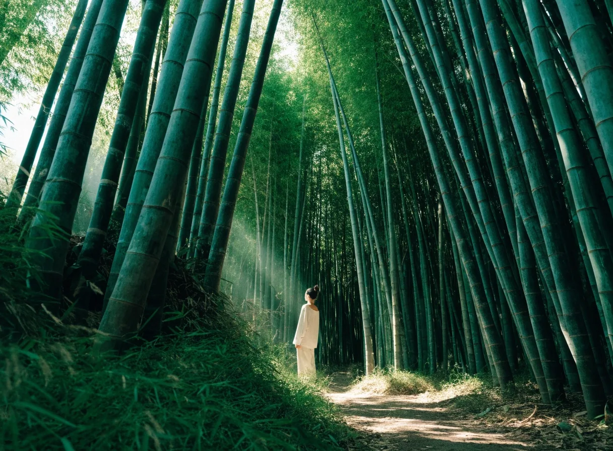 Allée de bambous dans le jardin botanique