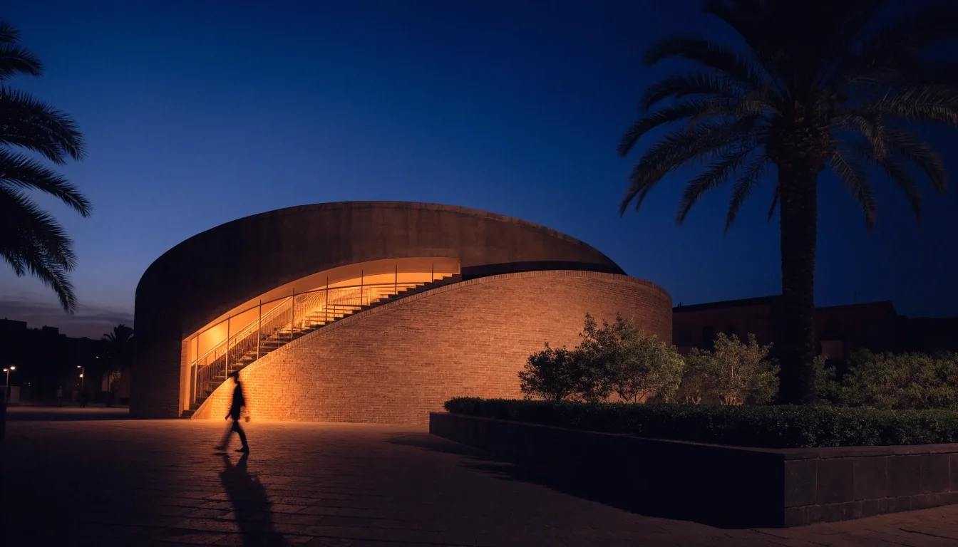 La cour du musée Yves Saint Laurent près du jardin Majorelle la nuit